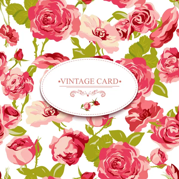 Cartão floral vintage com rosas — Vetor de Stock