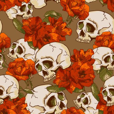 kafatası ve çiçekler sorunsuz bir arka plan