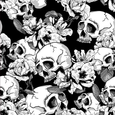 Skull and Flowers Seamless Background clipart