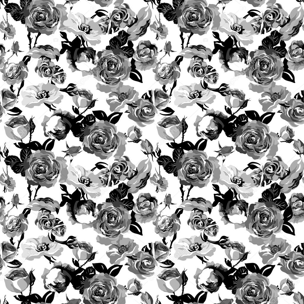 Monochrome Seamless Pattern with Vintage Roses