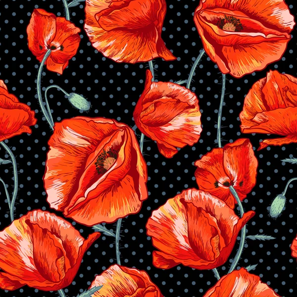 Fondo floral sin costuras con amapola roja — Archivo Imágenes Vectoriales