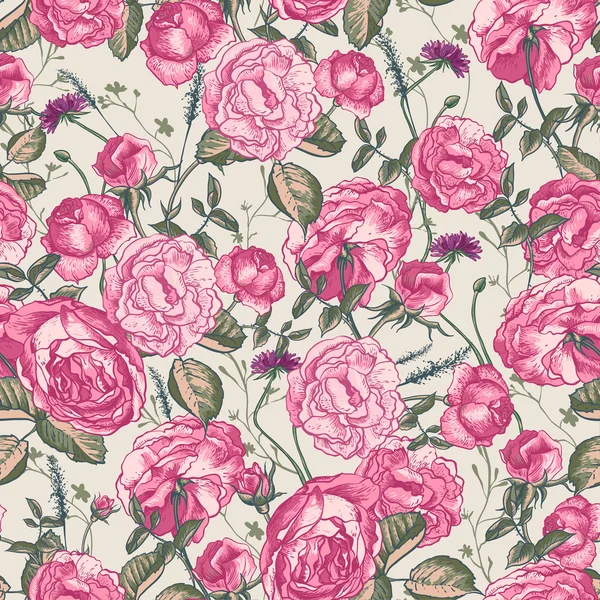 Beau Vintage sans couture Roses fond — Image vectorielle