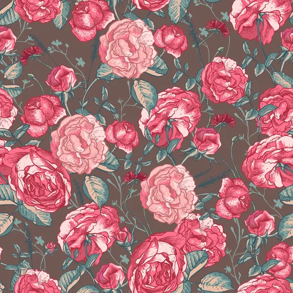 Beau Vintage sans couture Roses fond — Image vectorielle