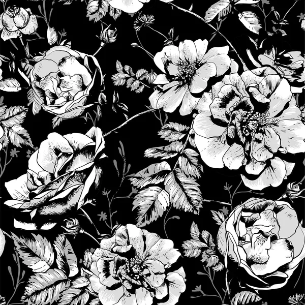 Fond floral sans couture noir et blanc — Image vectorielle