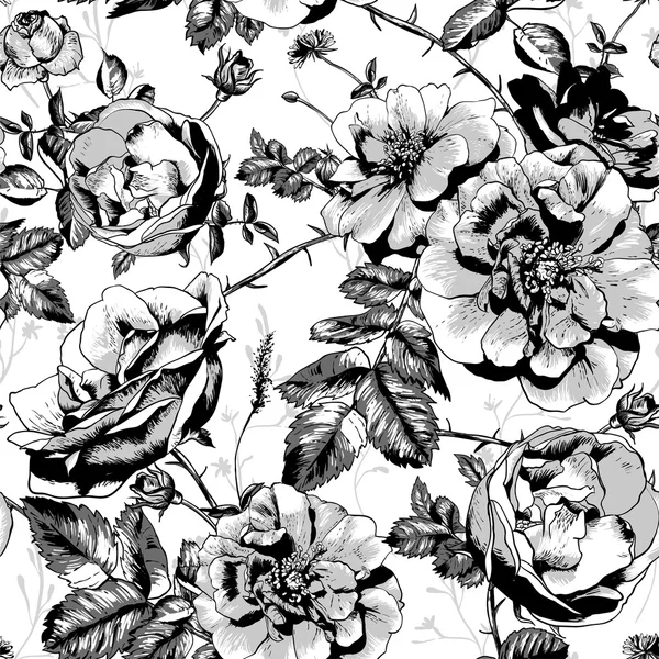 Fond floral sans couture noir et blanc — Image vectorielle