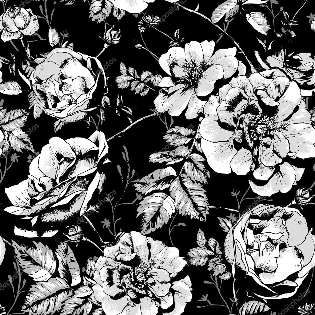 黒と白の花のシームレスな背景 ストックベクター C Depiano