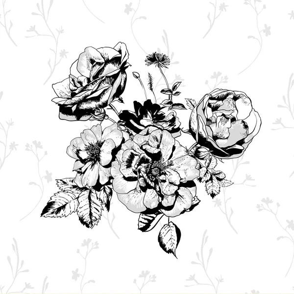 Carte de vœux fleuri noir et blanc — Image vectorielle