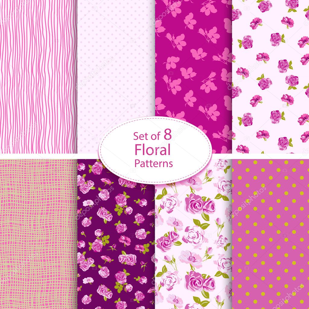 Set of eight seamless floral backgrounds