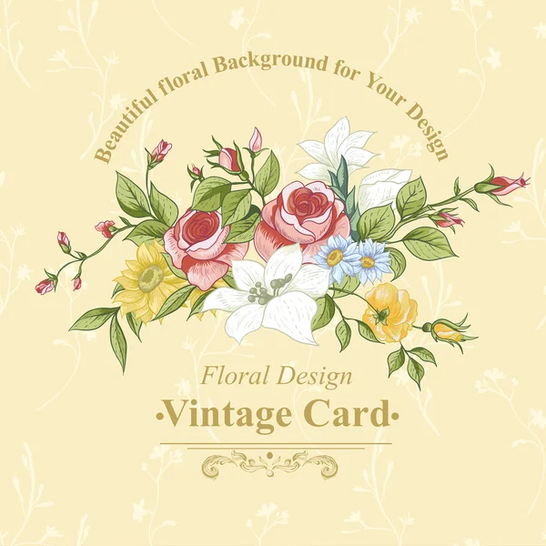 Biglietto di auguri vintage con fiori — Vettoriale Stock