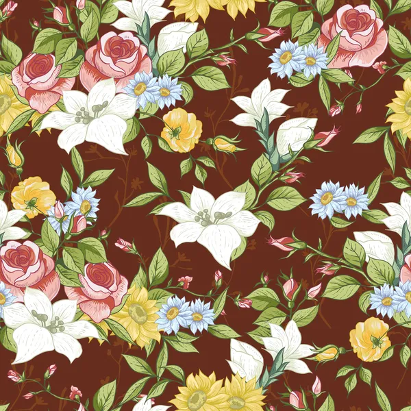 Seamless Pattern with Vintage Wildflowers — Stock Vector