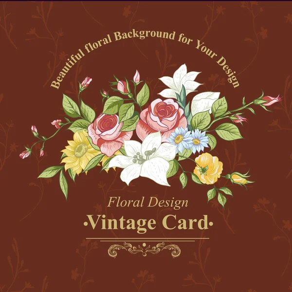 Biglietto di auguri vintage con fiori — Vettoriale Stock