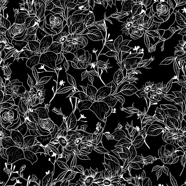 Άνευ ραφής μονόχρωμη floral φόντο με τριαντάφυλλα — Διανυσματικό Αρχείο