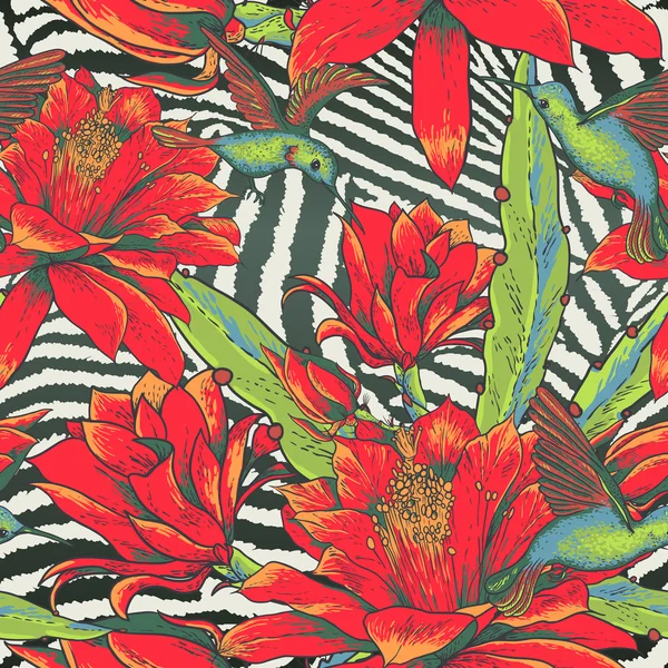 Tropical patrón floral vintage sin costuras — Vector de stock