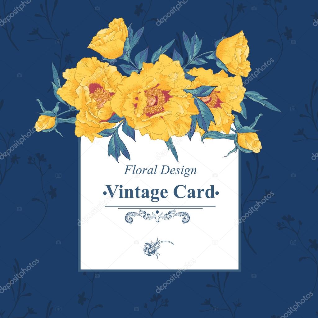 Vintage greeting card with blooming flowers