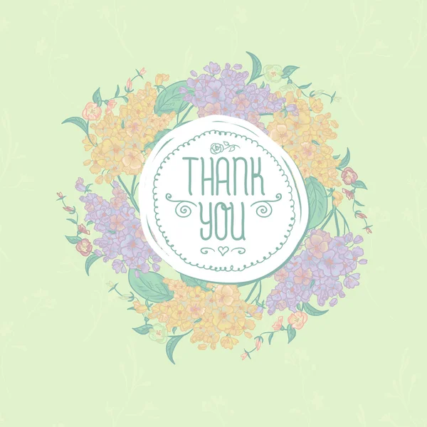 Vintage greeting card with flowers. Thank you — Stock Vector