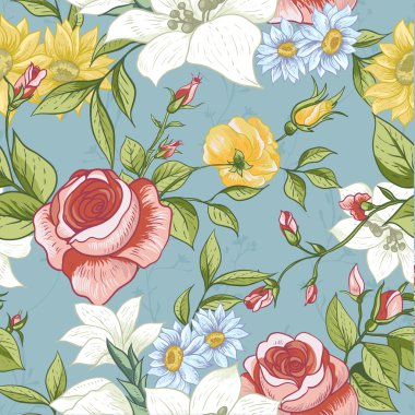 vintage kır çiçekleri ile Seamless Modeli