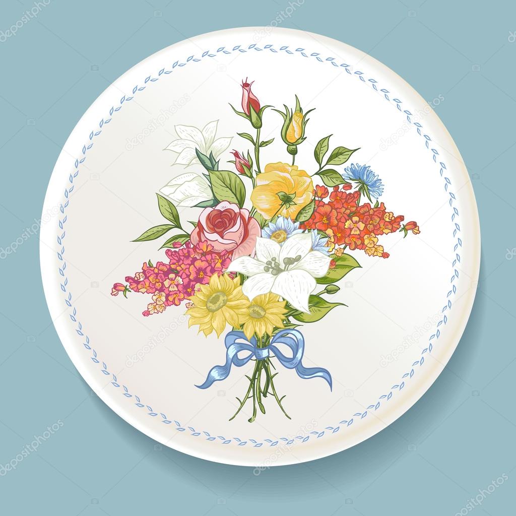Baroque Bouquet of wildflowers on white plate