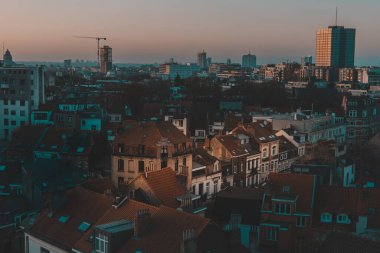Beautiful view of the tiled red roofs of Brussels. Quiet residential area