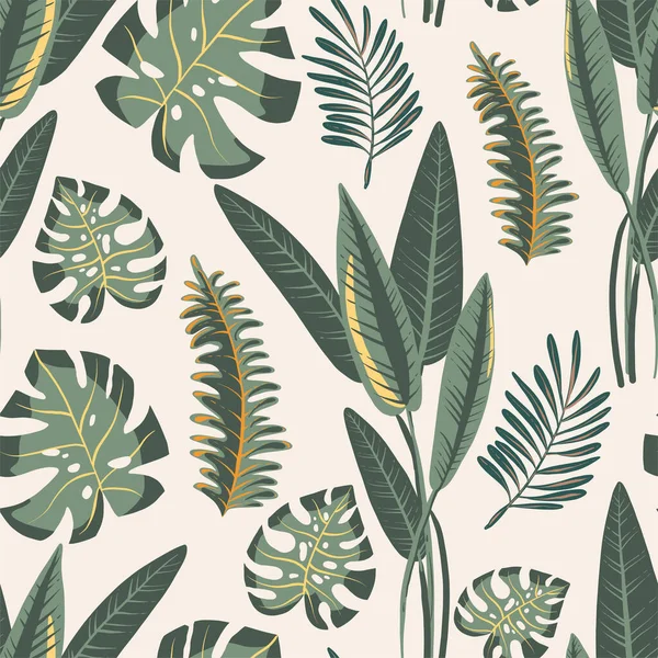 Vecteur Été Motif Tropical Sans Couture Feuilles Exotiques Vert Monstère — Image vectorielle