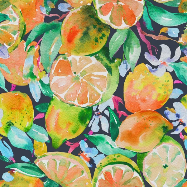Aquarell Limette Grapefruit Nahtlose Muster Sommer Lebhafte Früchte Botanische Textur — Stockfoto