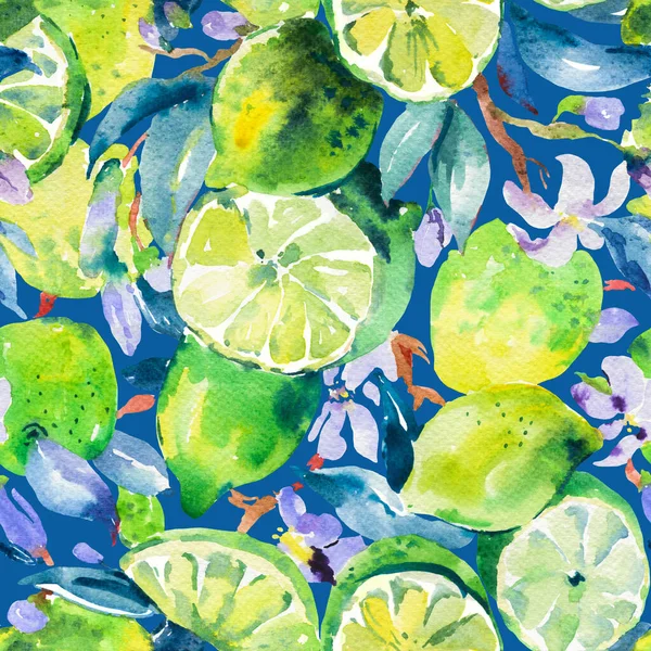 Aquarell Kalk Nahtlose Muster Sommer Lebhafte Früchte Botanische Textur Auf — Stockfoto