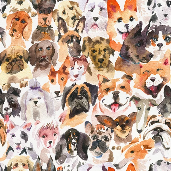 Cute Watercolor Dog Face Seamless Pattern