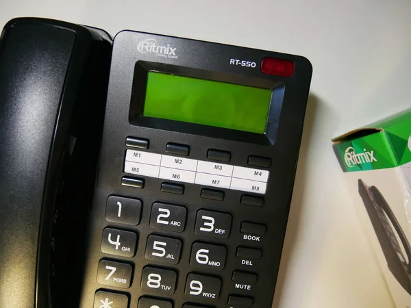 Trådbunden Telefon Till Sekreteraren Telefon Med Sladd Kontoret — Stockfoto