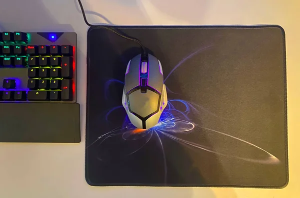 Computador Mouse Pad Com Rgb Backlight Iluminação Rgb Rato Jogos — Fotografia de Stock