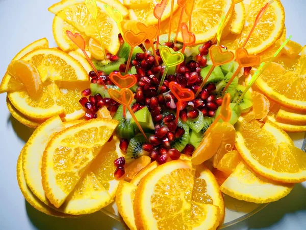 Obstsalat Mit Orangen Obstsalat Aus Verschiedenen Früchten Stockfoto