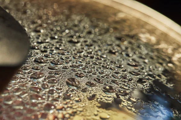 Seçici odak ve arkaplan ile cam kaplama üzerindeki damlaların dokusu.