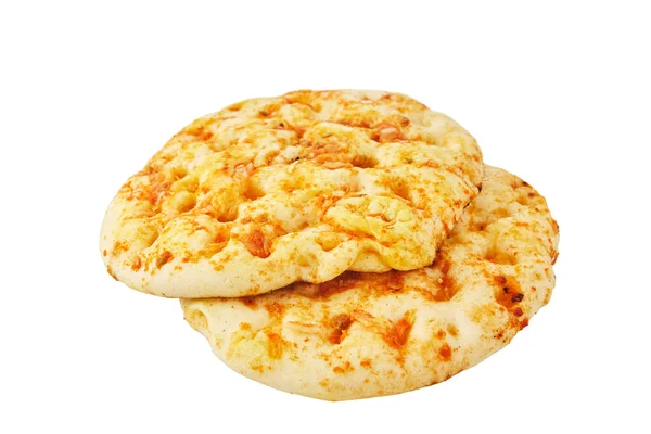 Pita Chléb Cibulí Rajčaty Stylu Pizzy Izolované Bílém Pozadí — Stock fotografie