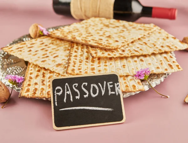 Pesach Celebration Concept Jewish Holiday Pesach Matzah Traditional Seder Plate — Stock Photo, Image