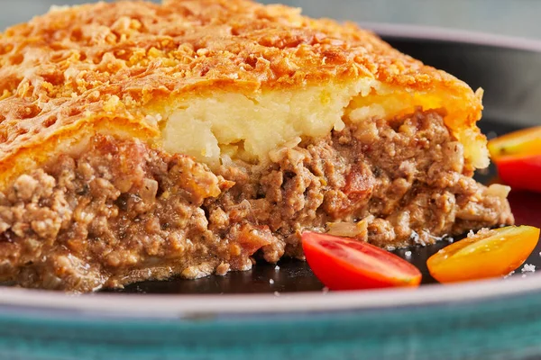 Pie Beef Tourtier Cherry Tomatoes Pie Minced Meat — Stock Photo, Image