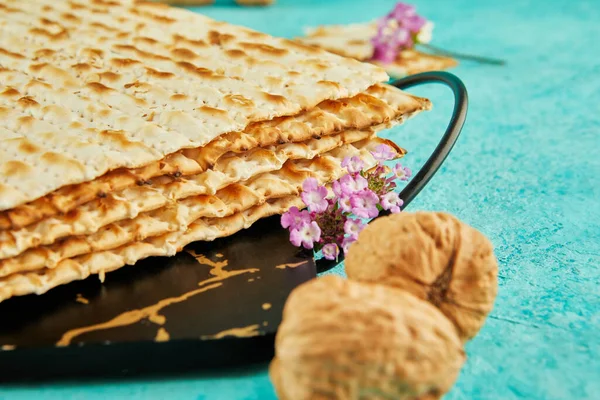 Pesach Εορταστική Έννοια Εβραϊκή Διακοπές Πάσχα Matzah Βάση Από Μάρμαρο — Φωτογραφία Αρχείου
