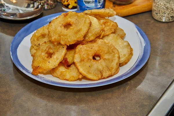 Cooking Apple Pancake Stacked Apple Donut Plate — Fotografia de Stock