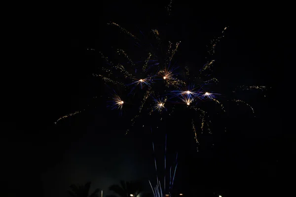 Fuegos Artificiales Multicolores Cielo Nocturno Celebración Del Día Independencia Año —  Fotos de Stock