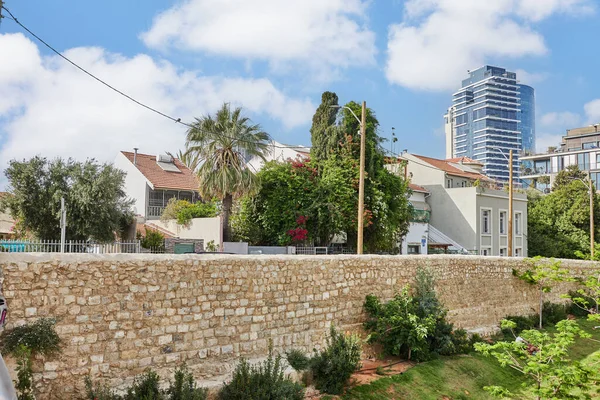 View of the embankment in the area of the American colony in the Neve Tzedek district of Tel Aviv, Israel.