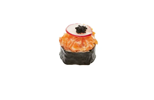 Sushi Roll Salmon Caviar Tobiko Isolated White Background – stockfoto