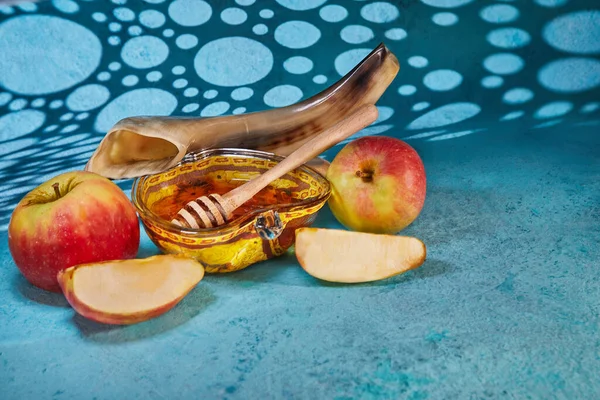 Rosh Hashanah Konsep Liburan Tahun Baru Yahudi Mangkuk Berbentuk Apel — Stok Foto