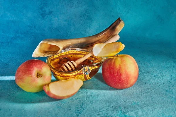 Rosh Hashanah Єврейська Концепція Новорічних Свят Миска Формі Яблука Медом — стокове фото