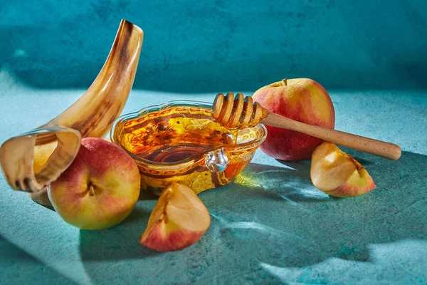 Rosh Hashanah Konsep Liburan Tahun Baru Yahudi Mangkuk Berbentuk Apel — Stok Foto