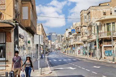 Tel Aviv, İsrail - 27 Mayıs 2022: Jaffa 'daki Eilat Caddesi, Kudüs Bulvarı' na giden Jaffa Yolu 'nun devamı..