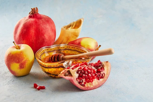 Rosh Hashanah Єврейська Концепція Новорічних Свят Миска Формі Яблука Медом — стокове фото