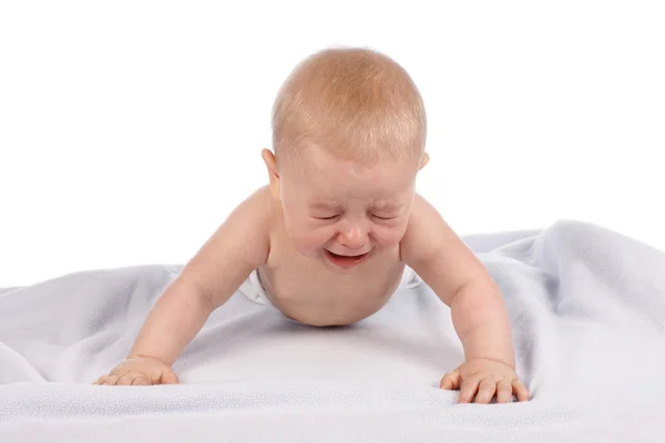 Снять маленького ребенка на одеяло — стоковое фото