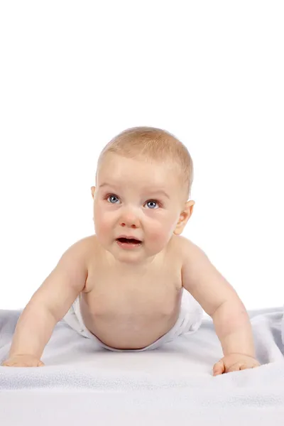 Portret van een baby op een witte achtergrond — Stockfoto