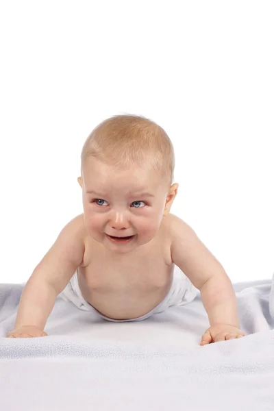 Portret van een baby op een witte achtergrond — Stockfoto