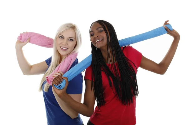 African American women and European with a towel — Stock Photo, Image