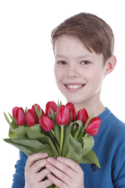 Portrait d'un garçon avec un bouquet — Photo