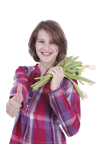 Portrait of a girl with a bouquet — Stock Photo, Image