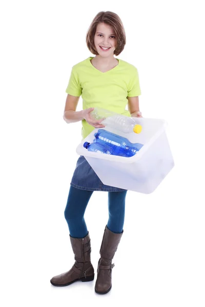 Portrait d'une fille avec une boîte d'ordures — Photo